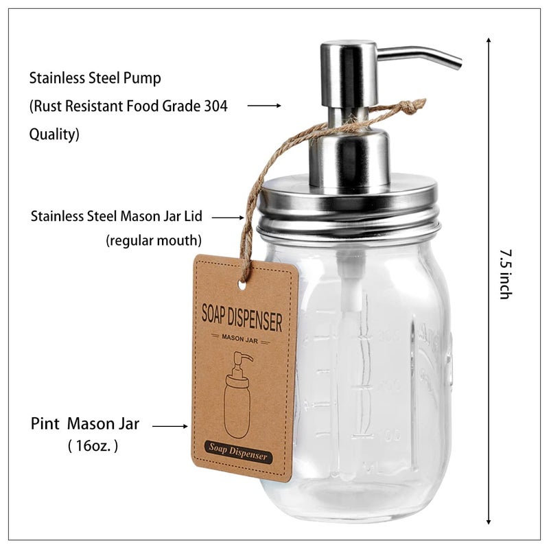 Amolliar Mason Jar Bathroom Accessories Set(4 Pack) - Lotion Soap Dispenser&Qtip Holder Set&Toothbrush Holder-Rustic Farmhouse Decor Apothecary Jar Bathroom Countertop,Vanity Organize (Brushed Nickel) - Image 3